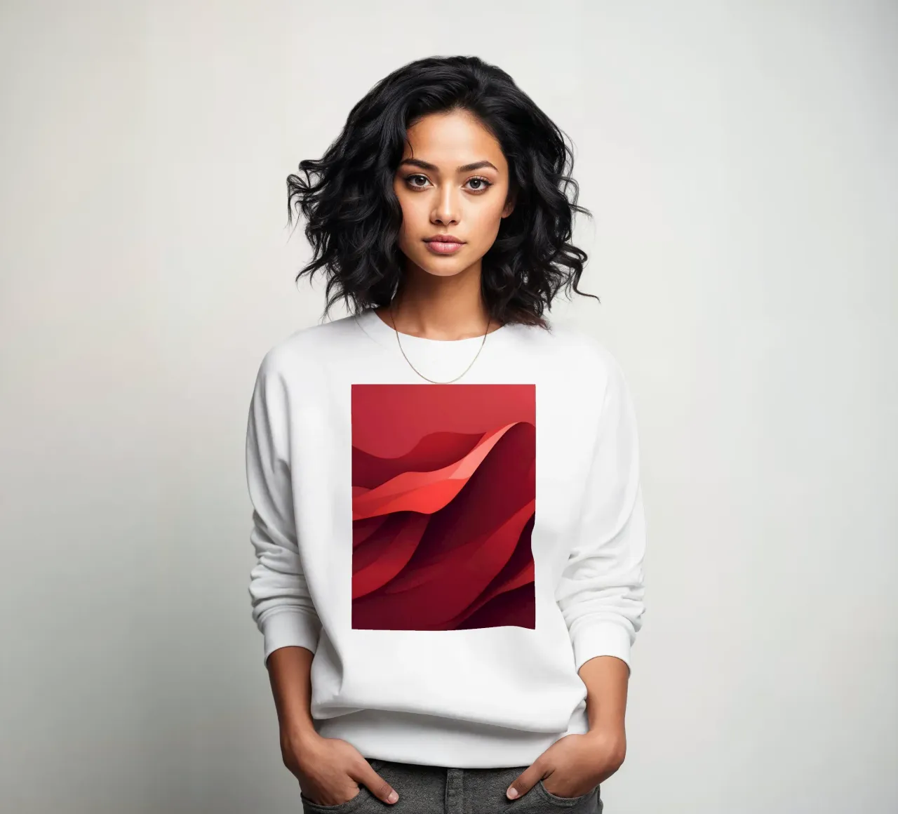 Abstract red waves create a dynamic and engaging wallpaper sweatshirt by DesignDoodle