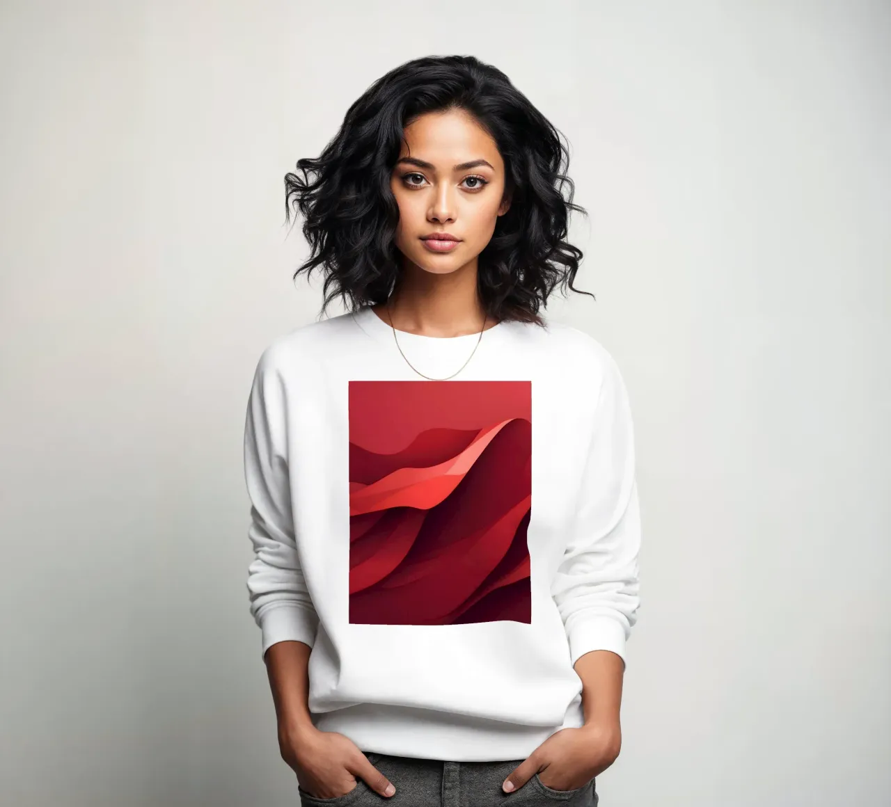 Des vagues rouges abstraites créent un papier peint dynamique et attrayant. sweat de DesignDoodle