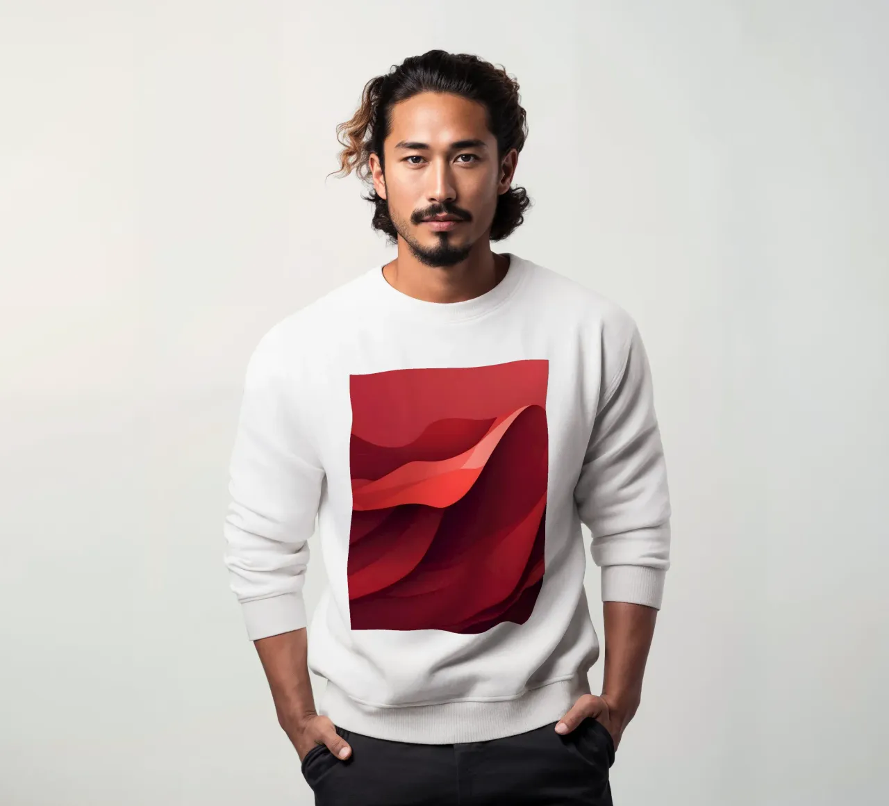 Abstract red waves create a dynamic and engaging wallpaper sweatshirt by DesignDoodle