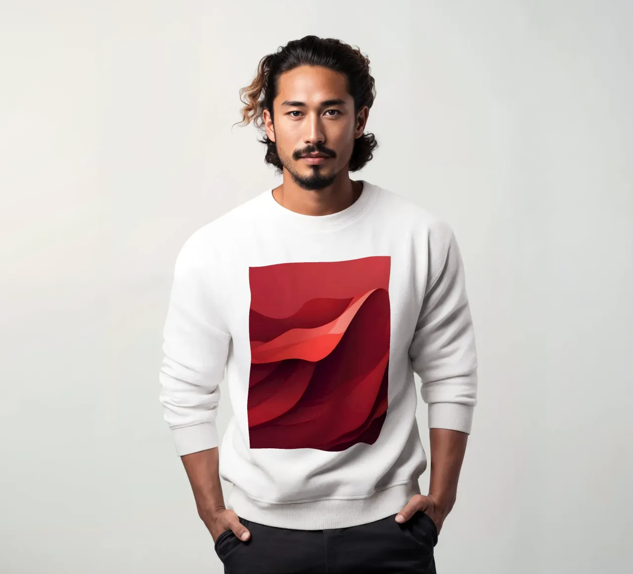 Des vagues rouges abstraites créent un papier peint dynamique et attrayant. sweat de DesignDoodle
