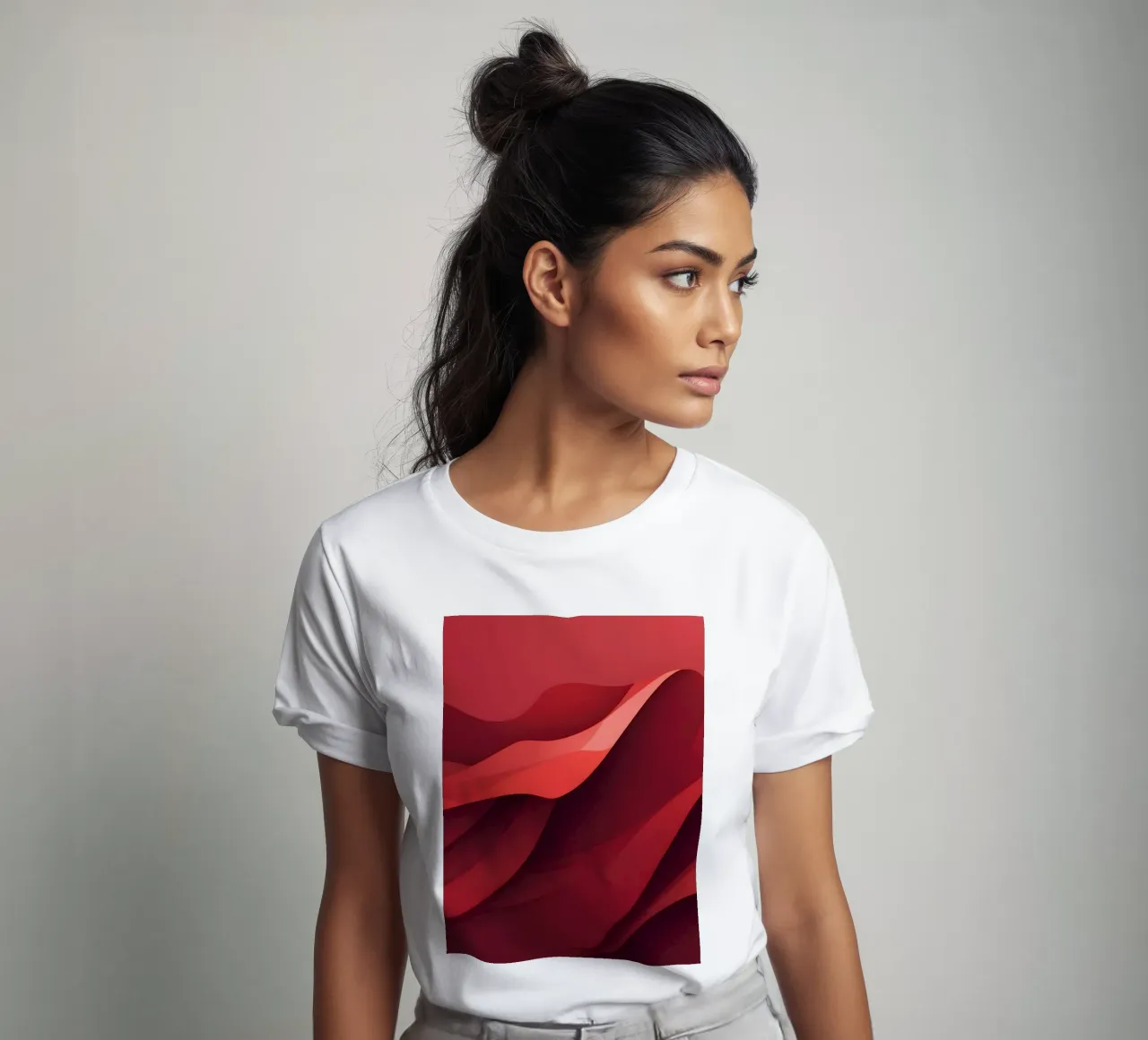 Abstract red waves create a dynamic and engaging wallpaper t-shirt by DesignDoodle