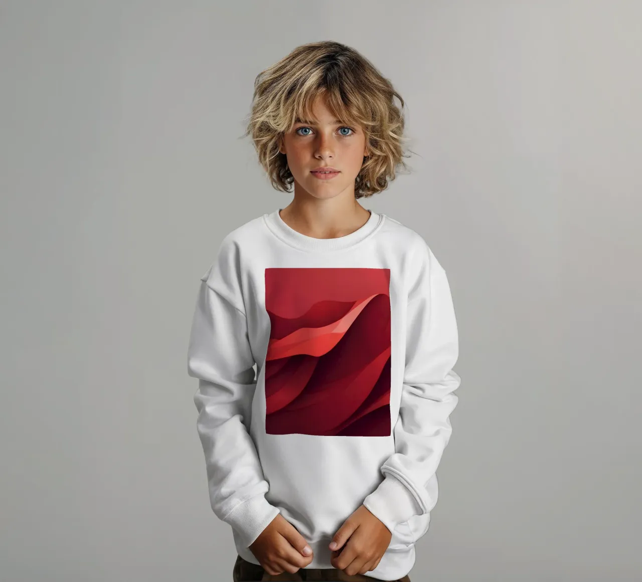 Abstract red waves create a dynamic and engaging wallpaper kids sweatshirt by DesignDoodle