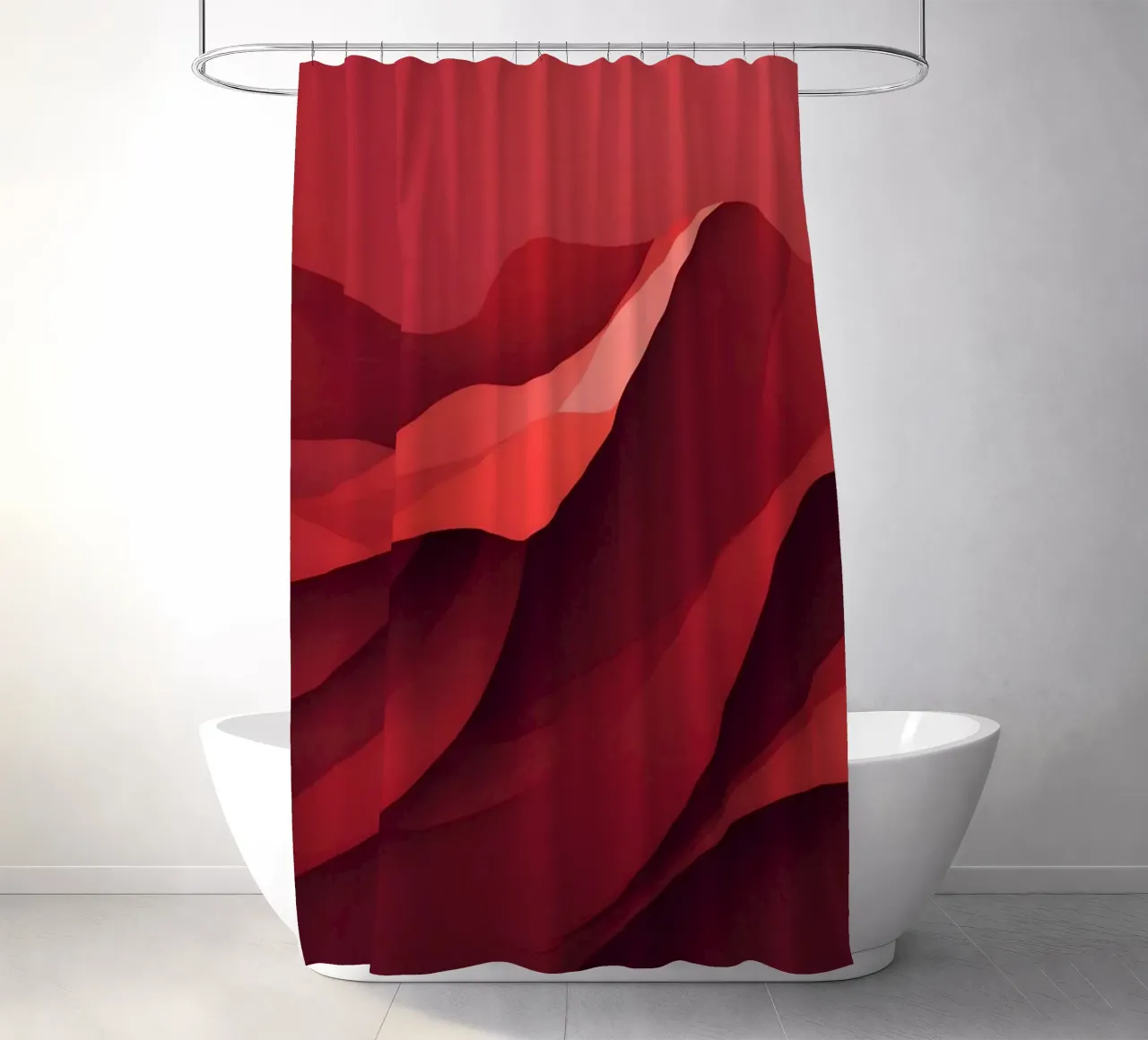 Abstract red waves create a dynamic and engaging wallpaper shower curtain by DesignDoodle