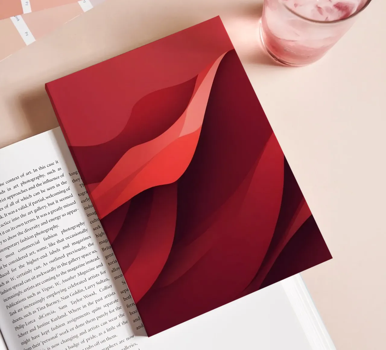 Abstract red waves create a dynamic and engaging wallpaper notebook by DesignDoodle