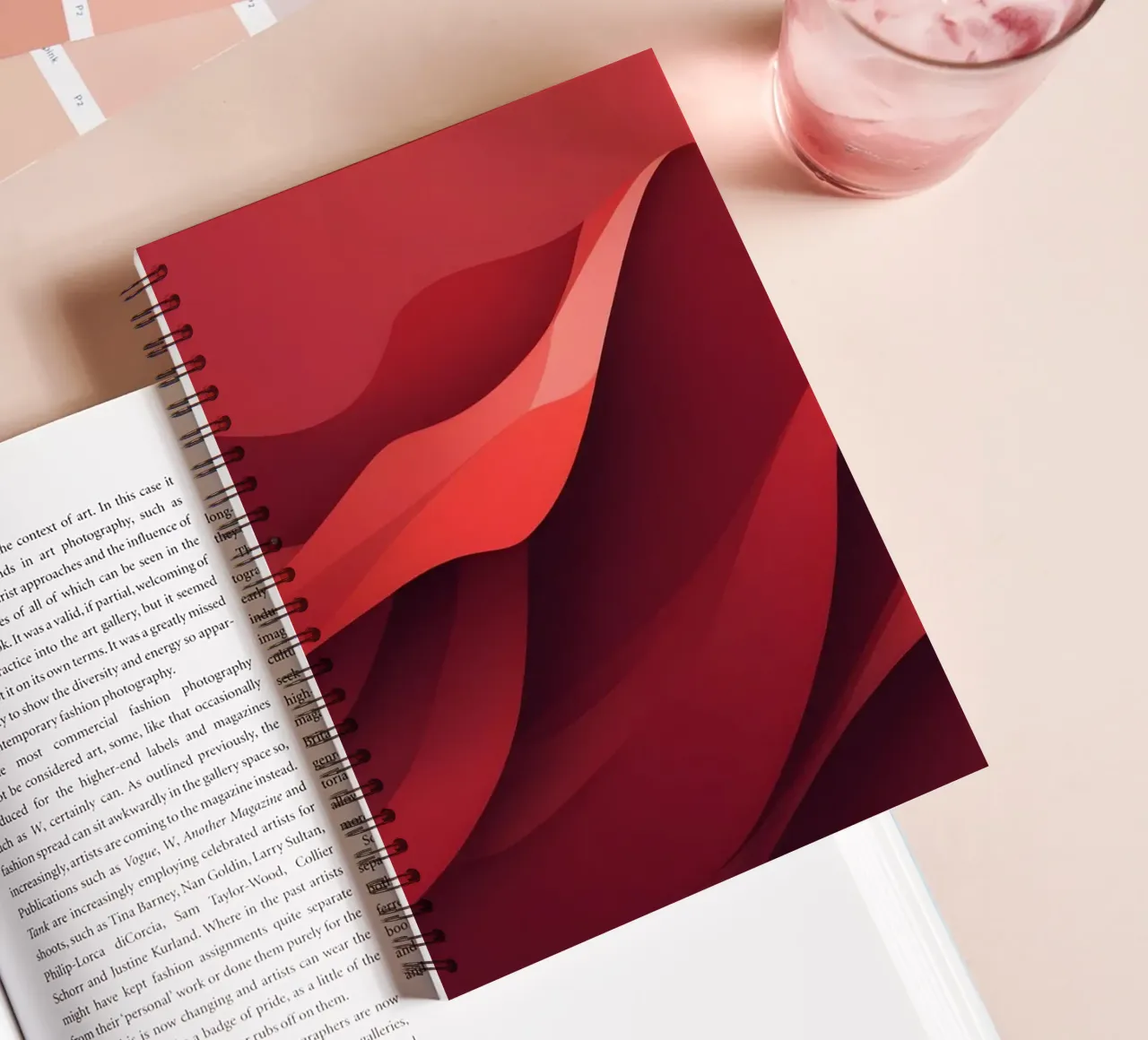 Abstract red waves create a dynamic and engaging wallpaper spiral notebook by DesignDoodle