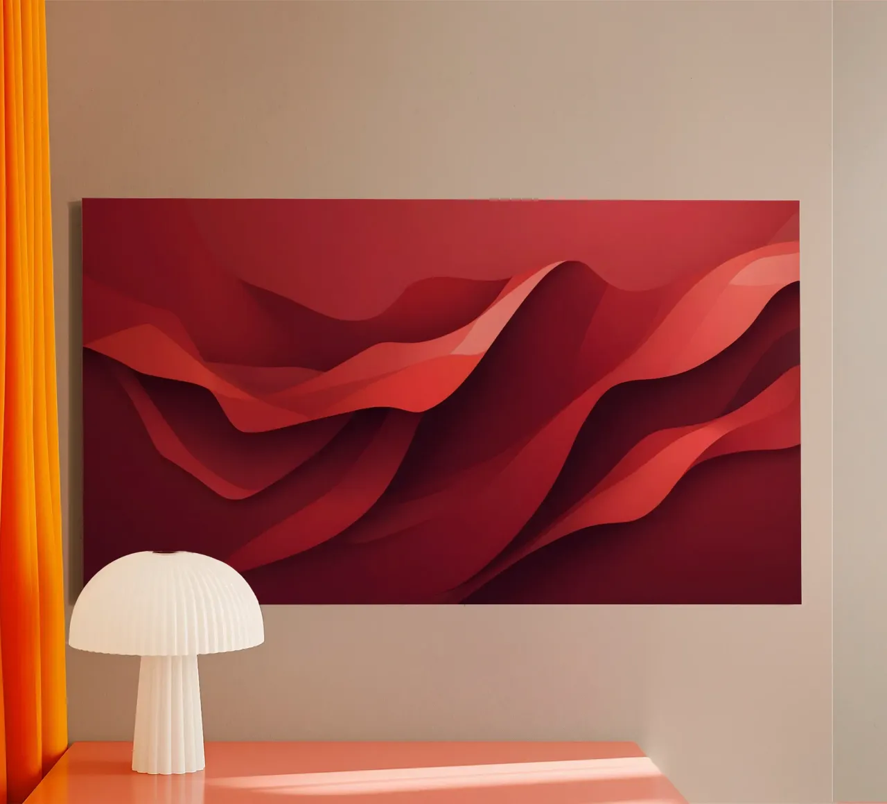Abstract red waves create a dynamic and engaging wallpaper canvas by DesignDoodle