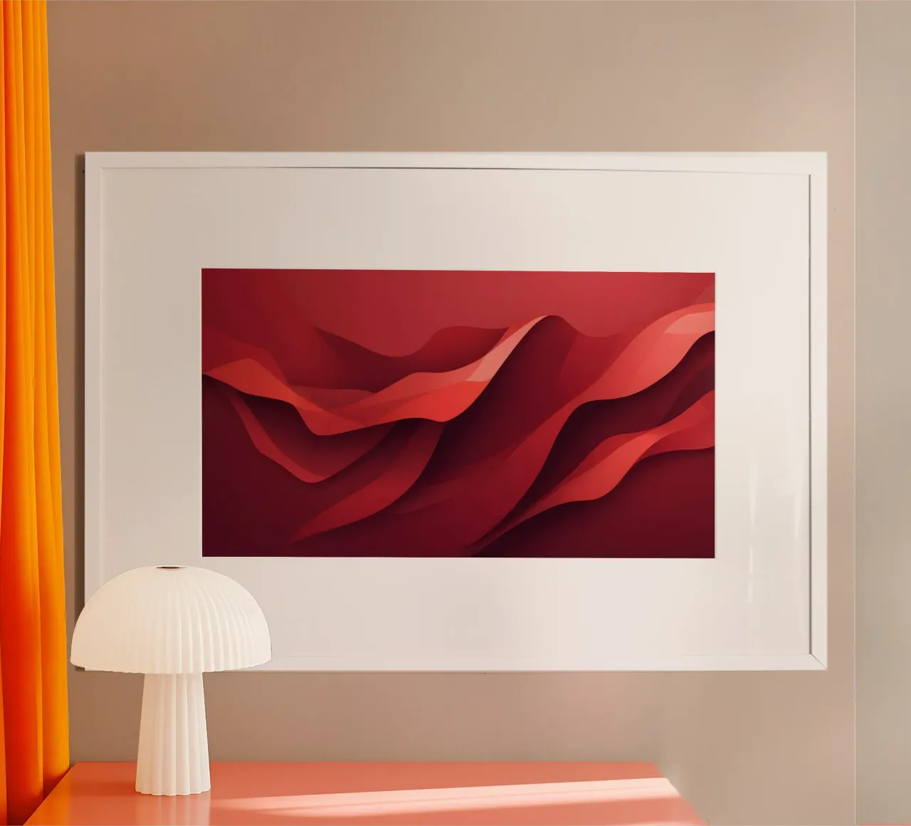 Abstract red waves create a dynamic and engaging wallpaper hahnemühle by DesignDoodle