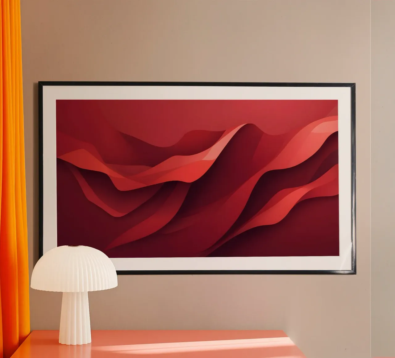Abstract red waves create a dynamic and engaging wallpaper hahnemühle by DesignDoodle