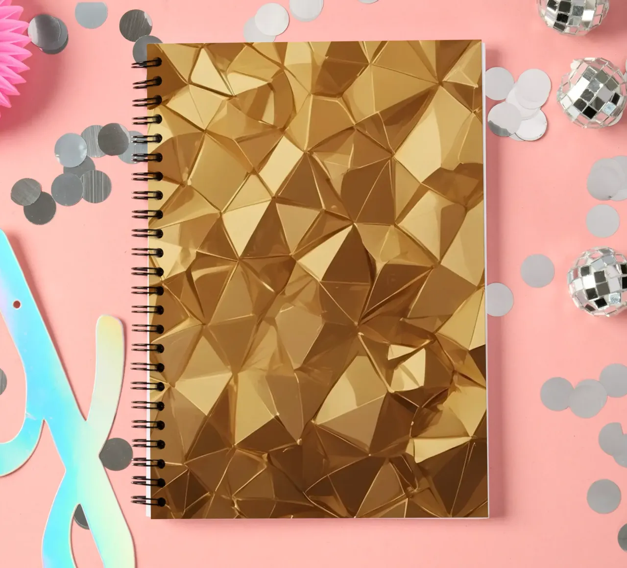 Background design featuring abstract golden geometric shapes spiral notebook by DesignDoodle