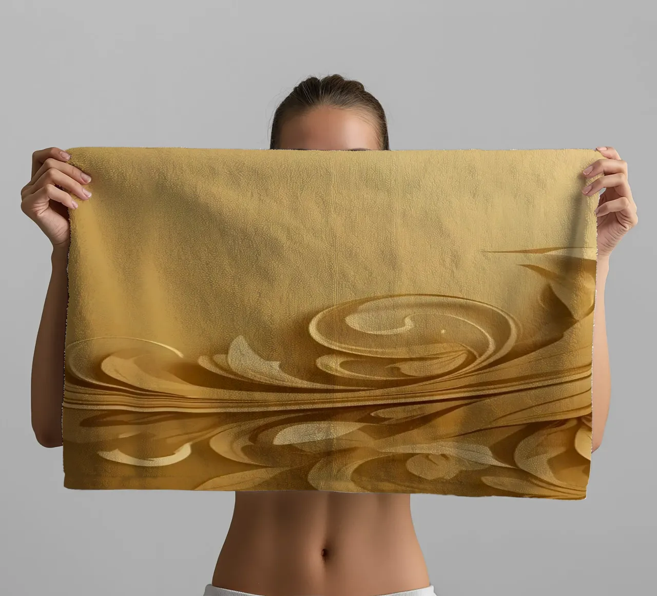 Elegant gold abstract design with intricate floral patterns towel by DesignDoodle
