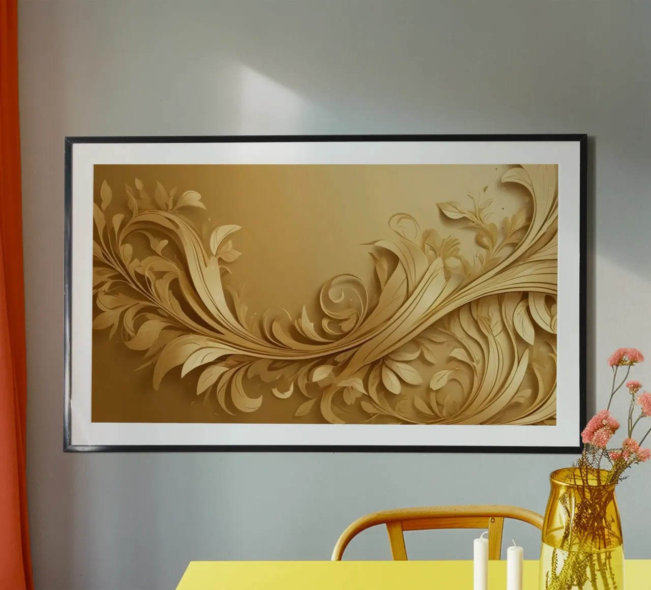 Elegant gold abstract design with intricate floral patterns poster with aluminum frame by DesignDoodle