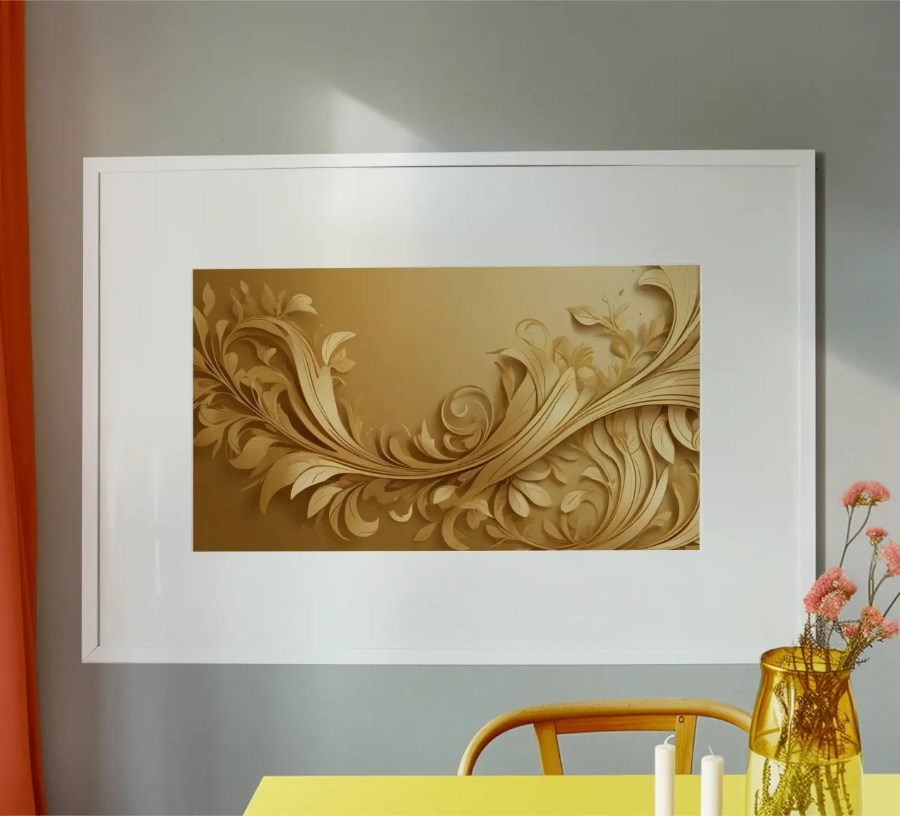 Elegant gold abstract design with intricate floral patterns poster with aluminum frame by DesignDoodle