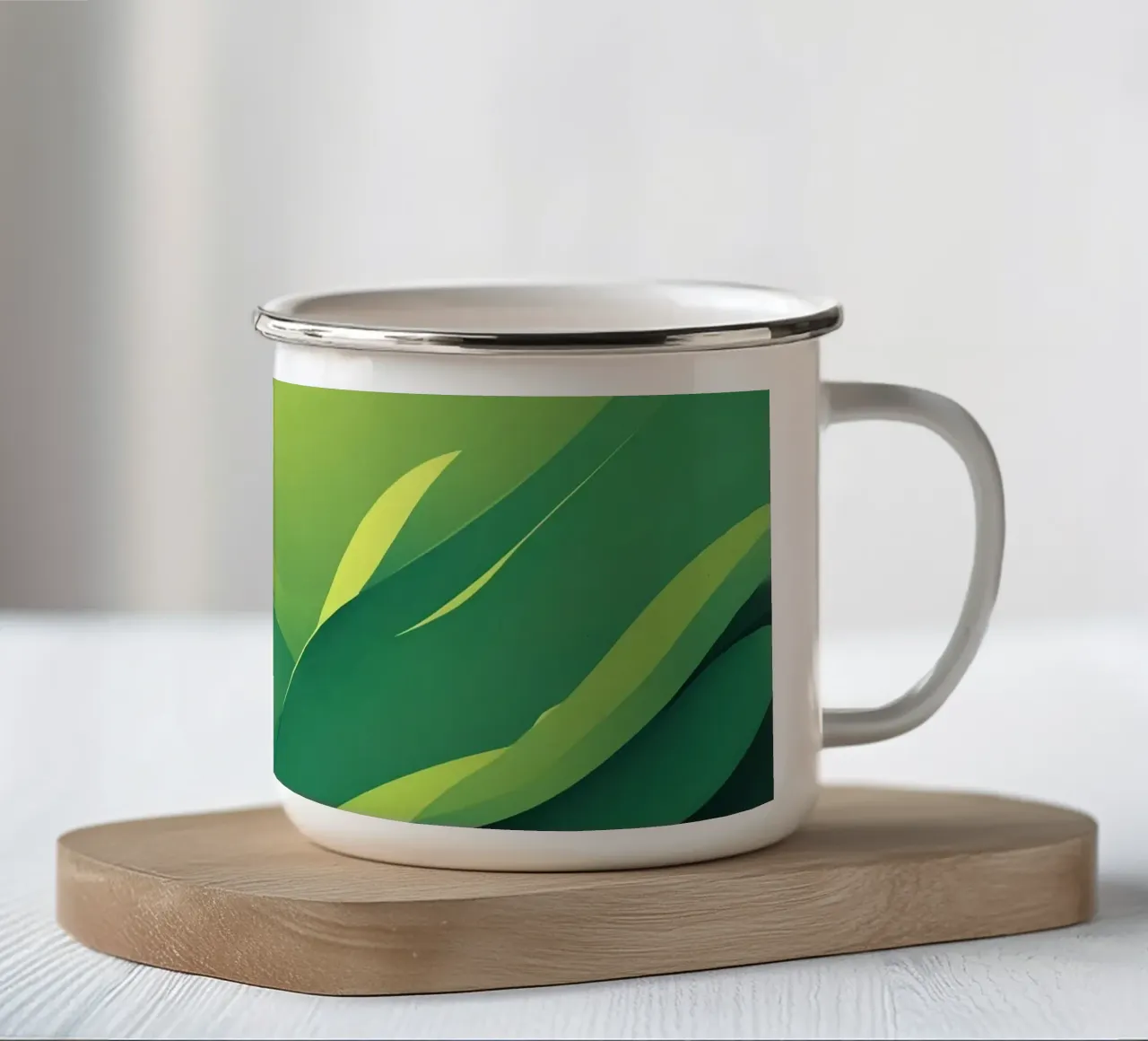 Abstract green design featuring flowing shapes and gradients enamel mug by DesignDoodle