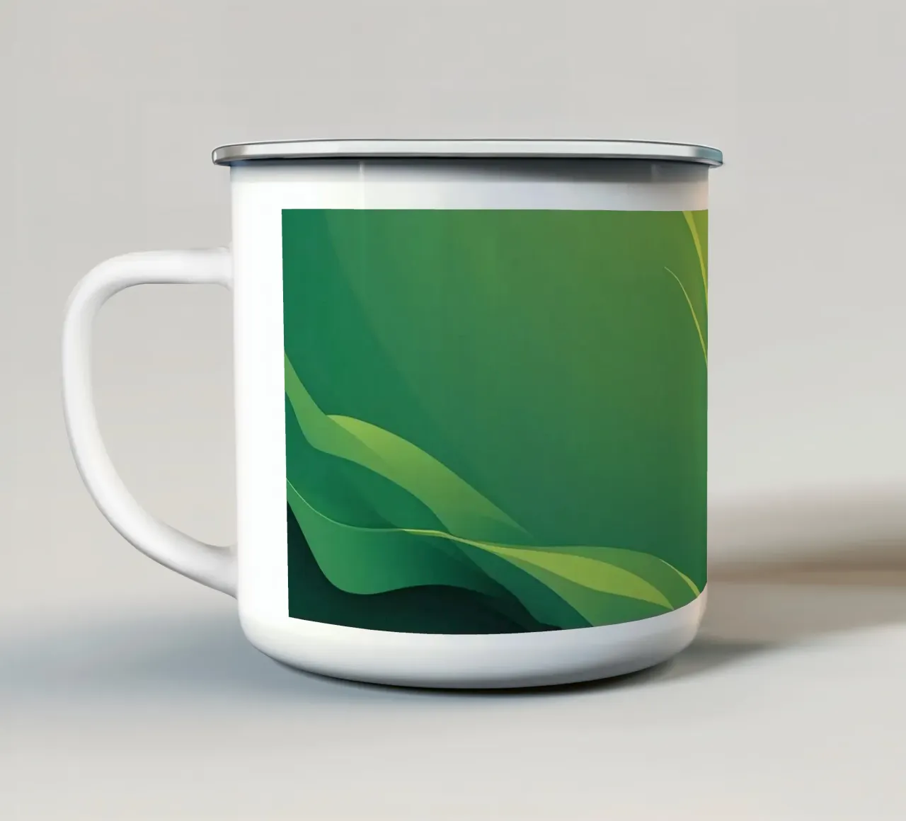 Abstract green design featuring flowing shapes and gradients enamel mug by DesignDoodle