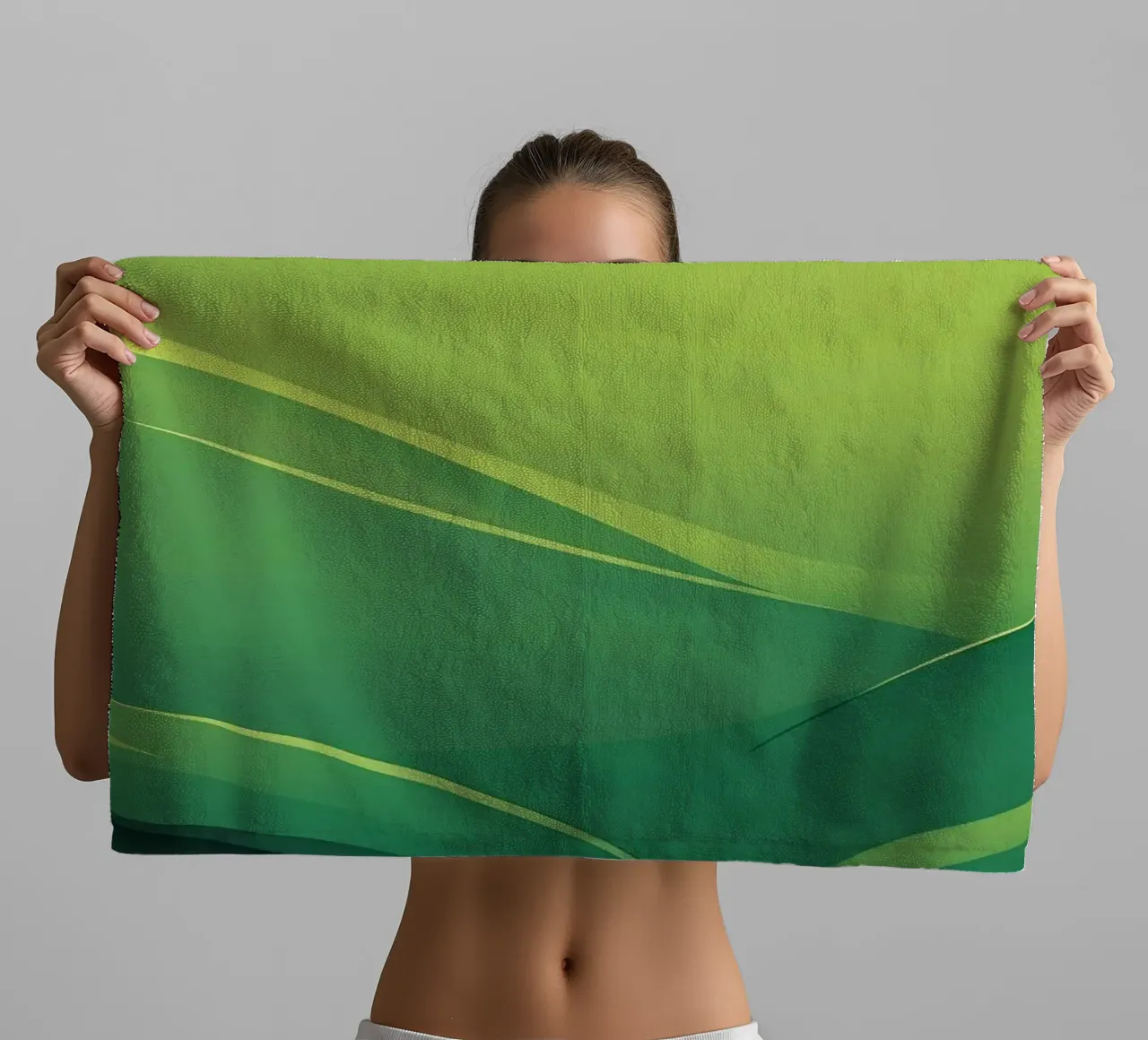 Abstract green design featuring flowing shapes and gradients towel by DesignDoodle