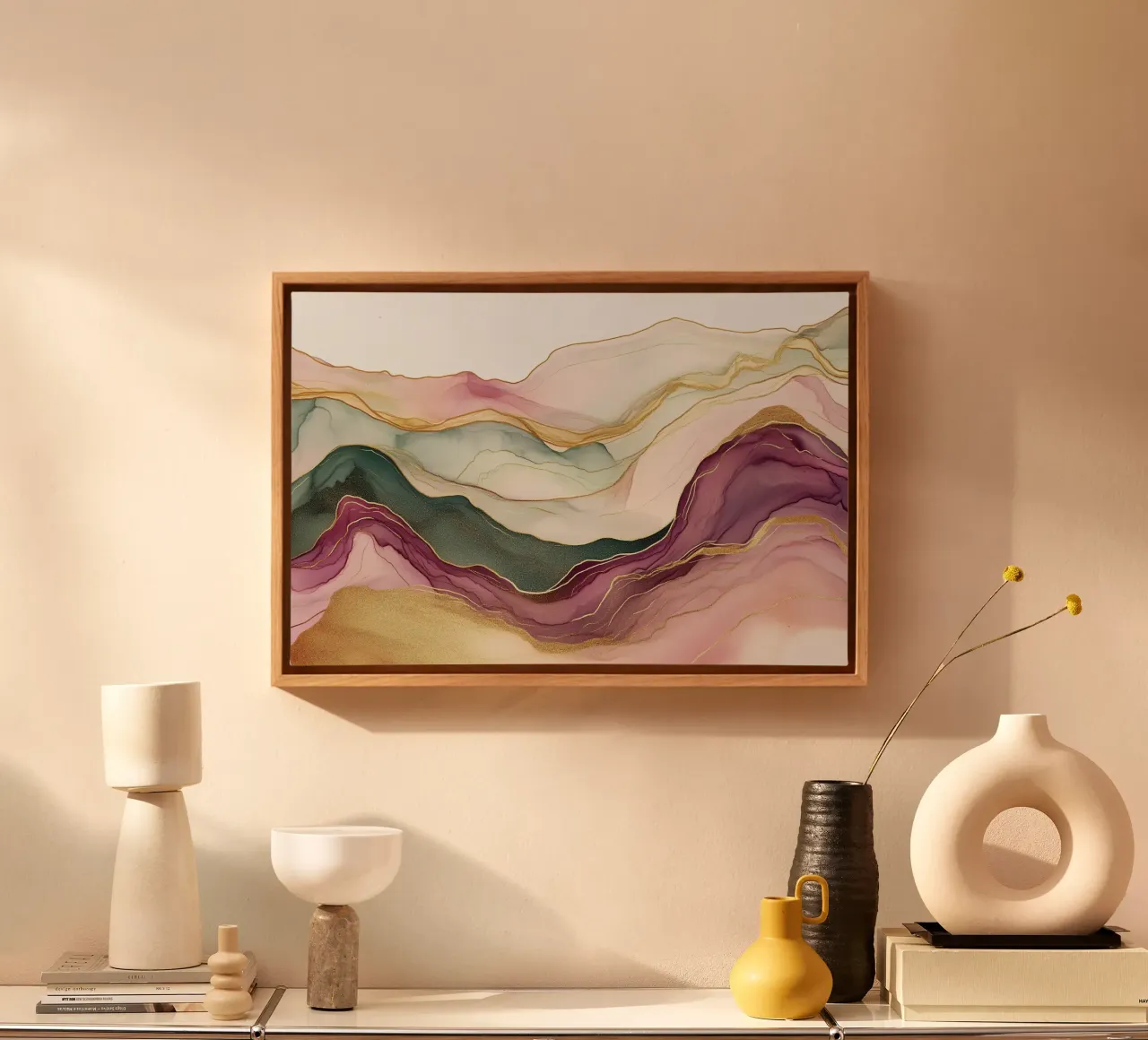 Dynamic pastel waves canvas with Floater frame by Carinaprint
