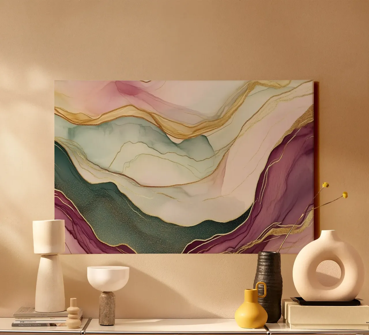 Dynamic pastel waves canvas with Floater frame by Carinaprint