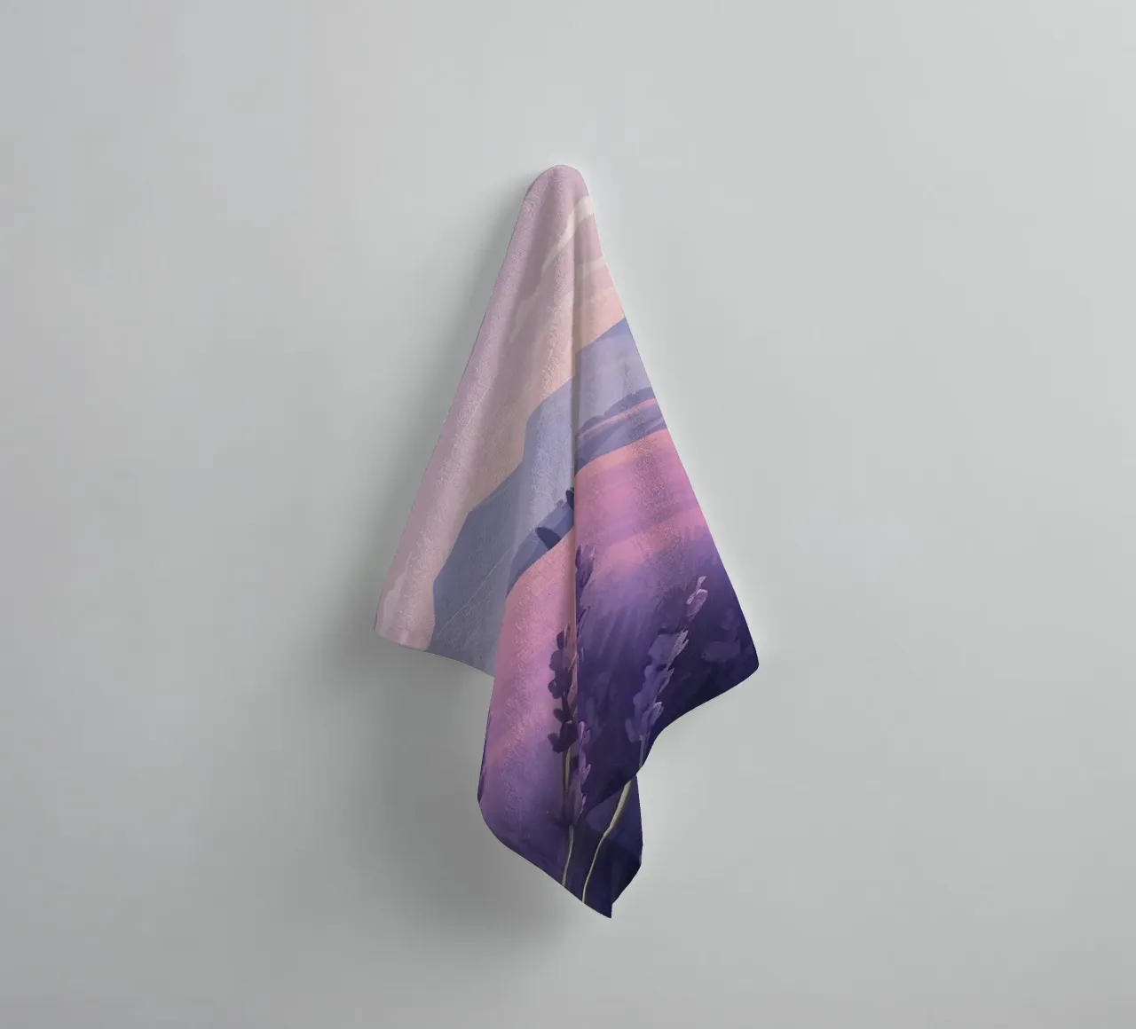 Lavender fields stretch under a pastel sky during twilight towel by DesignDoodle