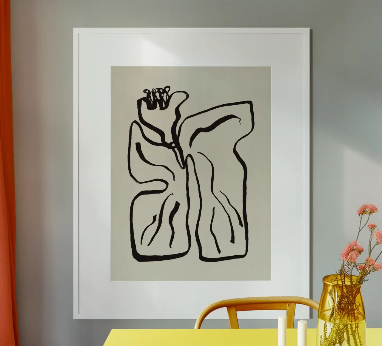 Pittura a inchiostro - fiore poster con telaio in legno da Little Dean