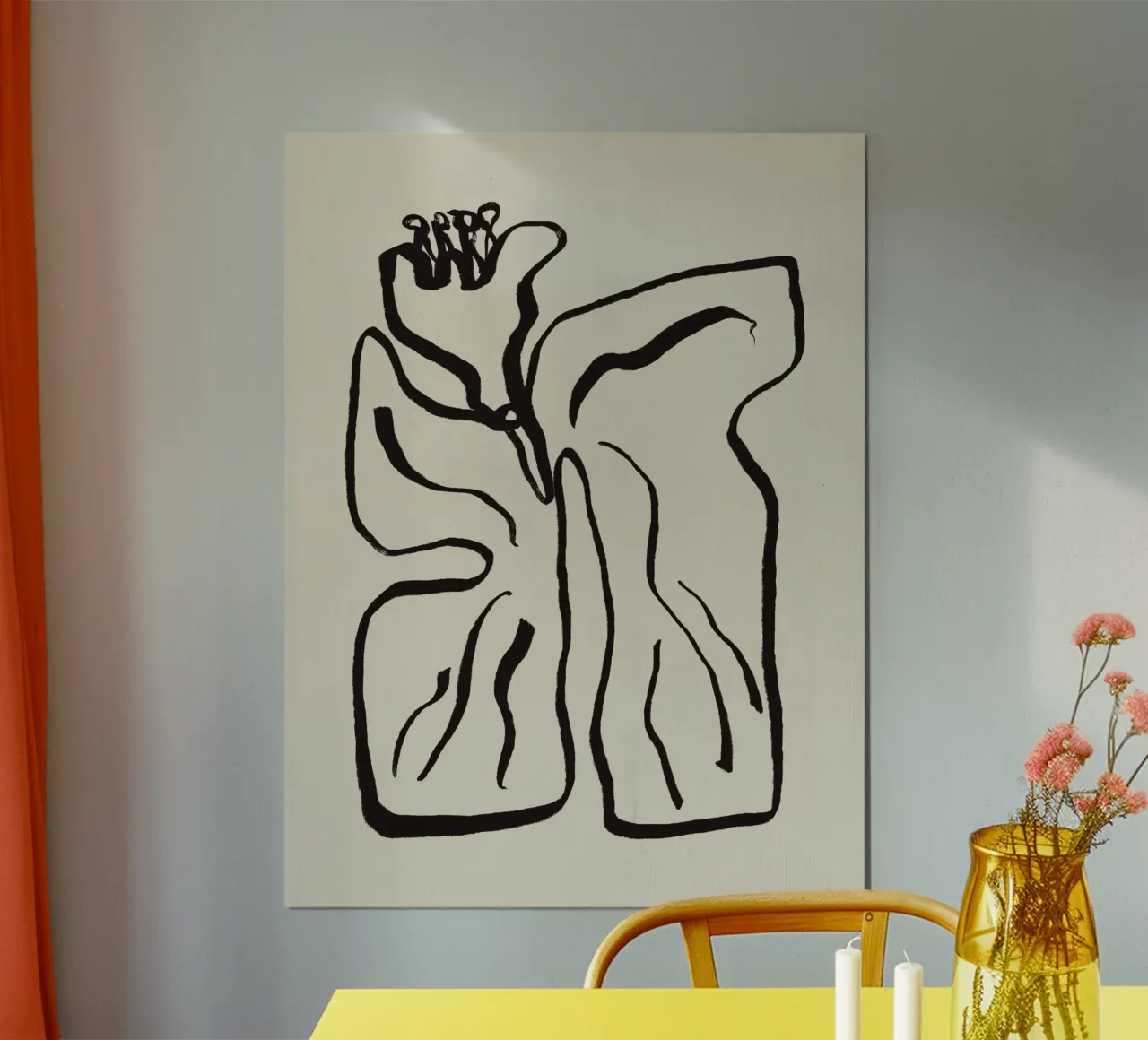 Pittura a inchiostro - fiore poster con telaio in legno da Little Dean