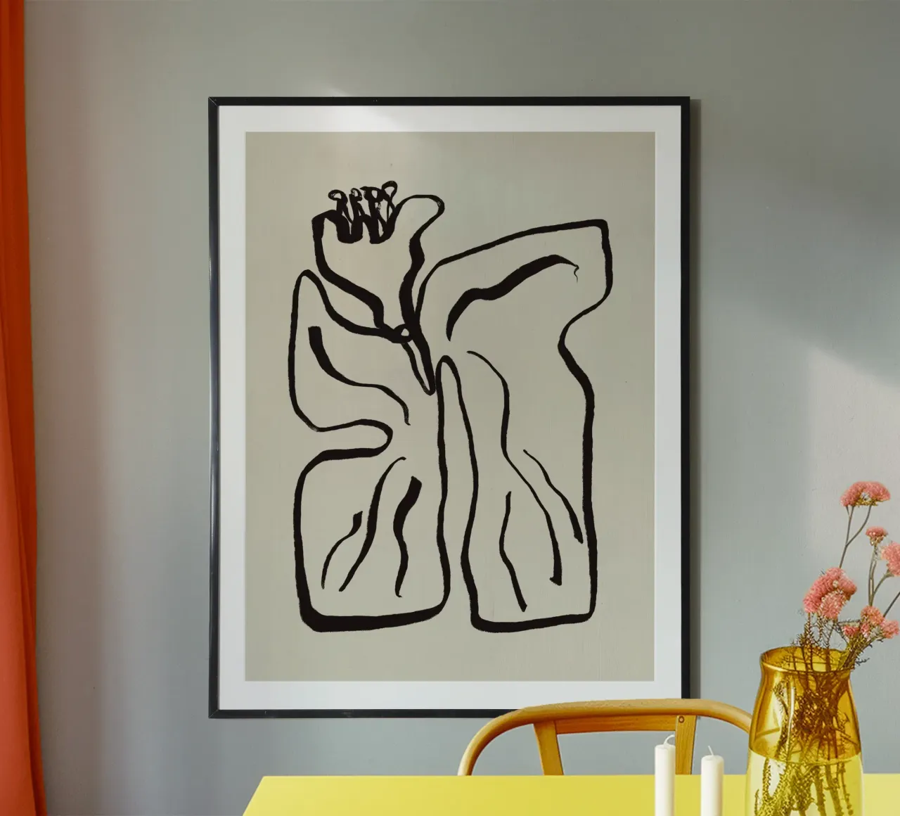 Pittura a inchiostro - fiore poster con telaio in legno da Little Dean