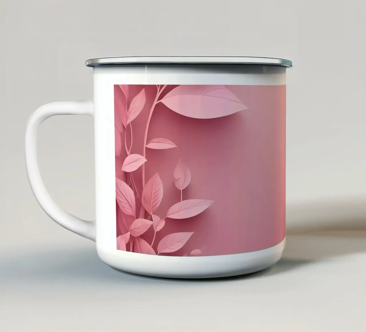 Abstract roze bladeren ontwerp voor modern behang emaille mok van DesignDoodle