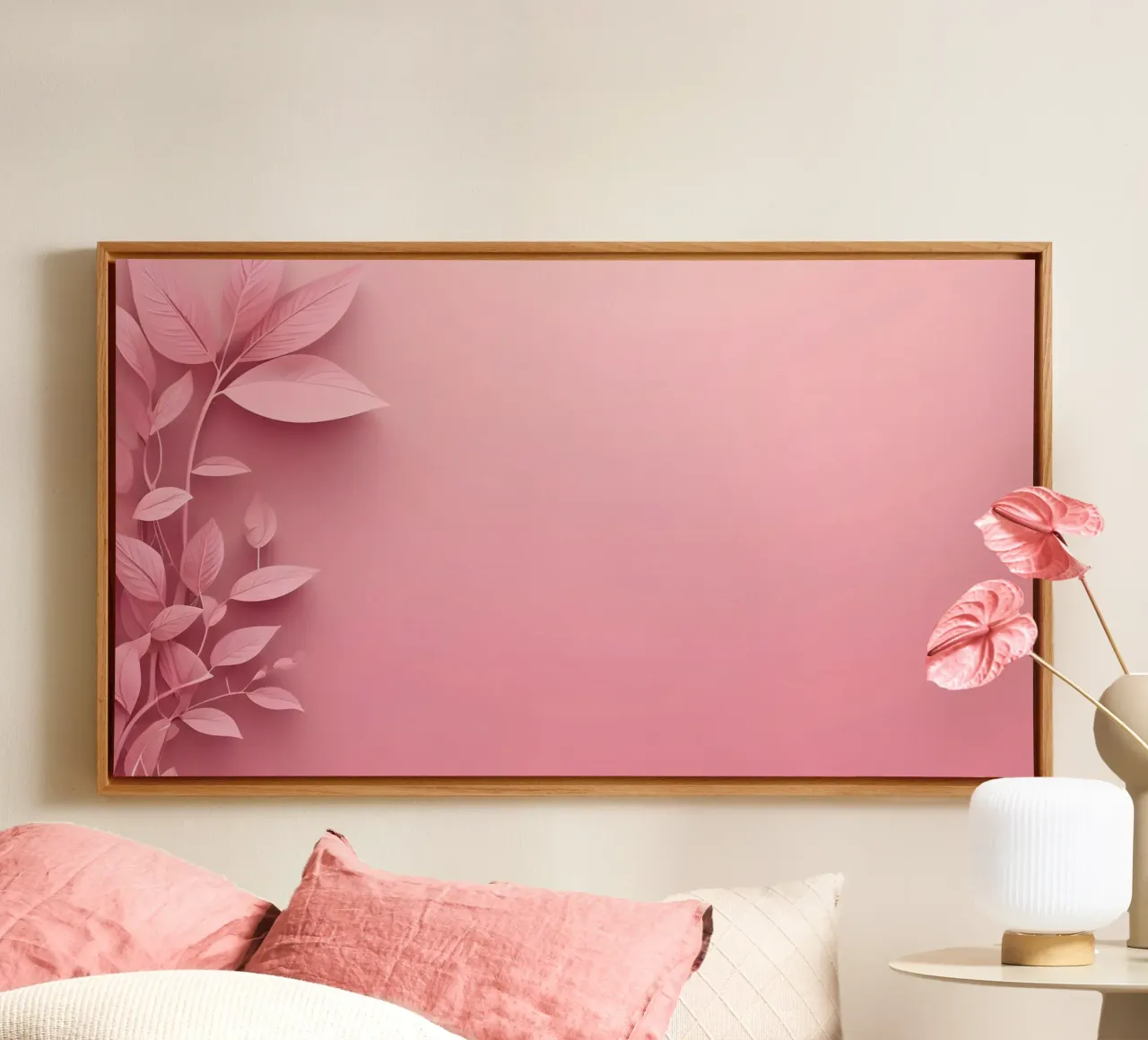 Abstract roze bladeren ontwerp voor modern behang canvas met Baklijst van DesignDoodle
