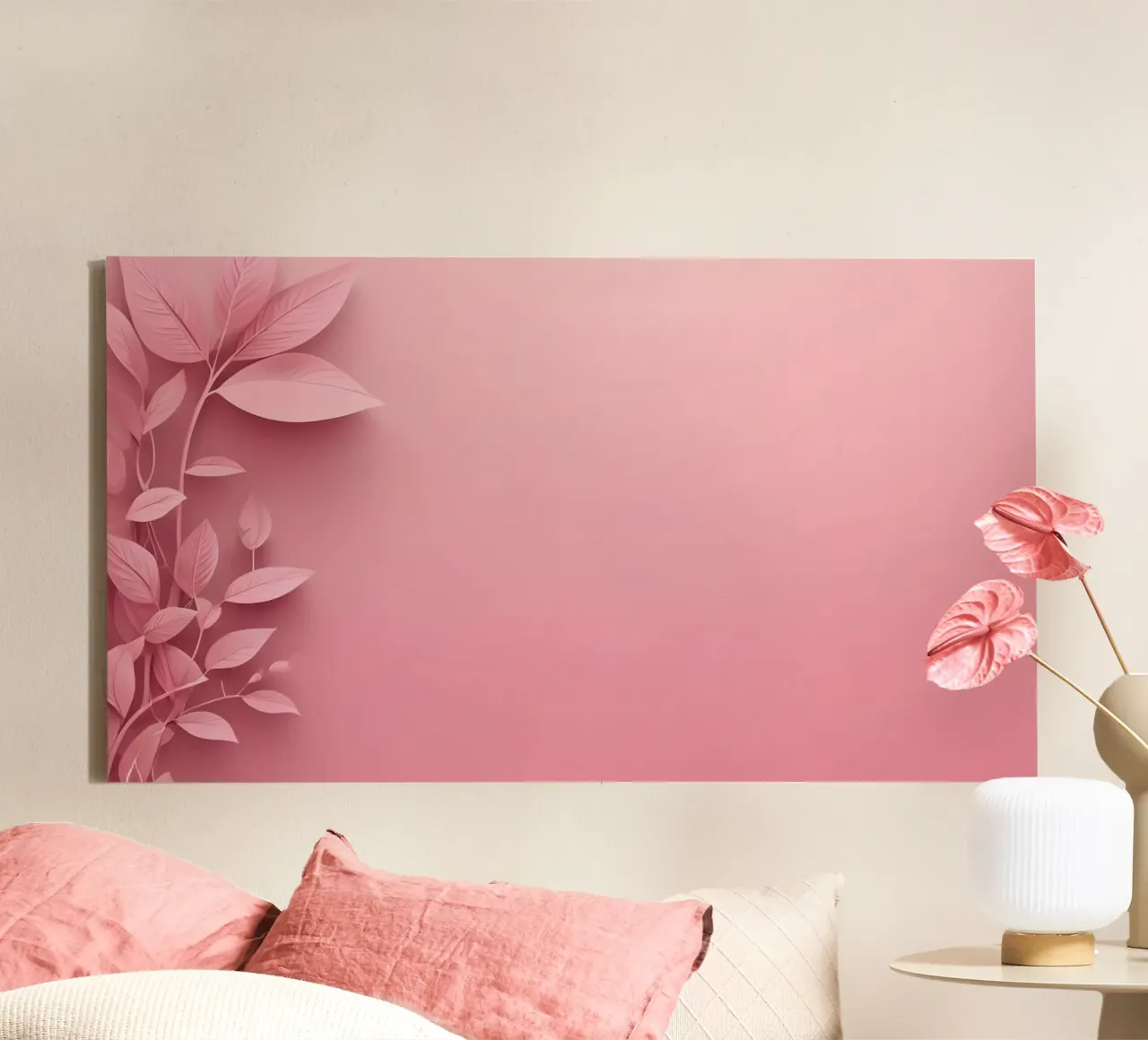 Abstract roze bladeren ontwerp voor modern behang canvas met Baklijst van DesignDoodle