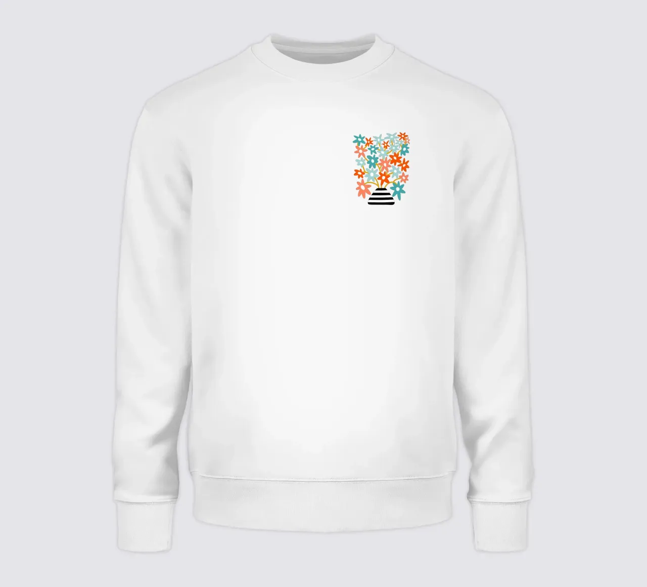 Fiori felici in un vaso a righe - Accenti color pesca e acqua felpa da Dominique Vari