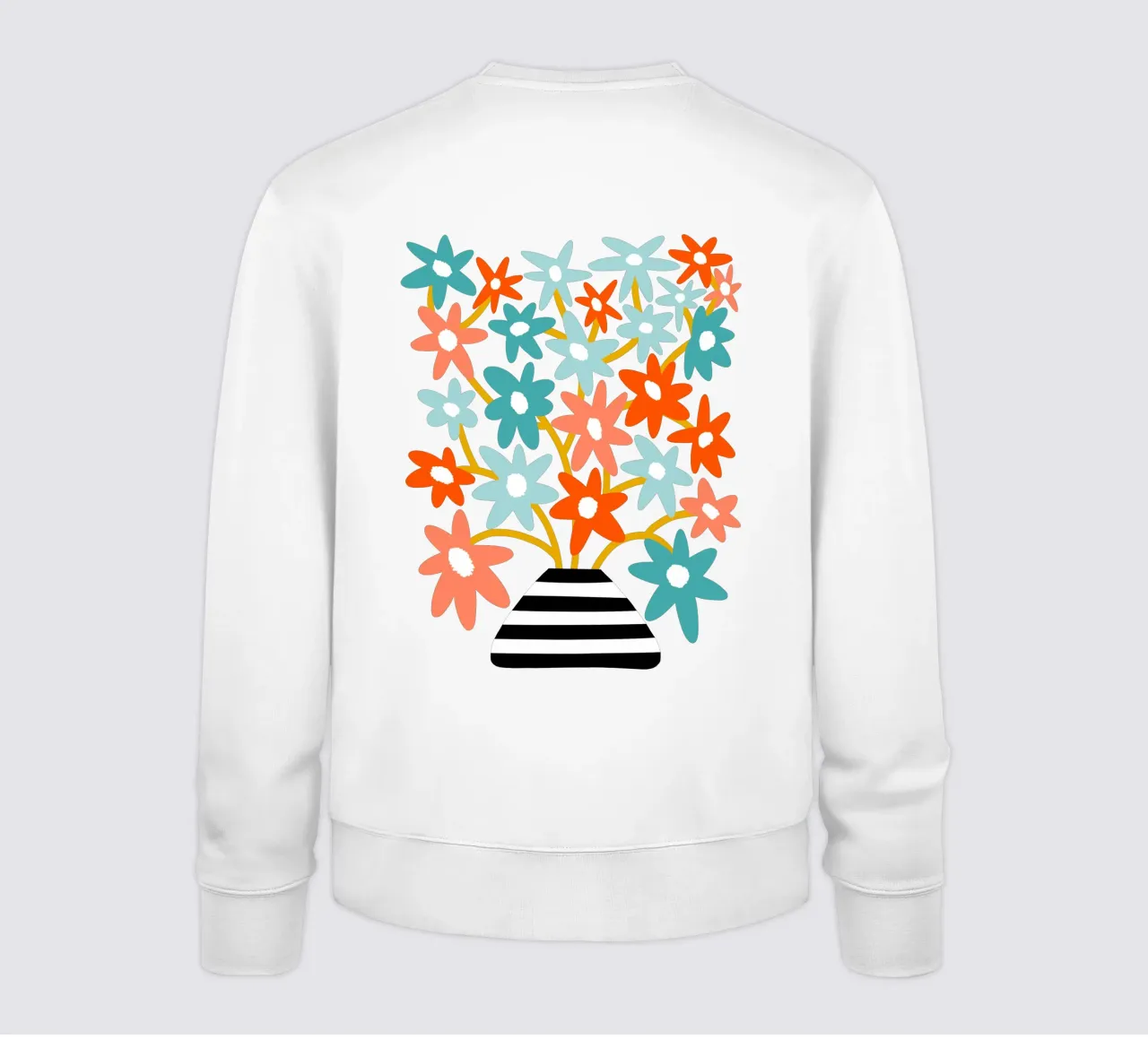 Fiori felici in un vaso a righe - Accenti color pesca e acqua felpa da Dominique Vari