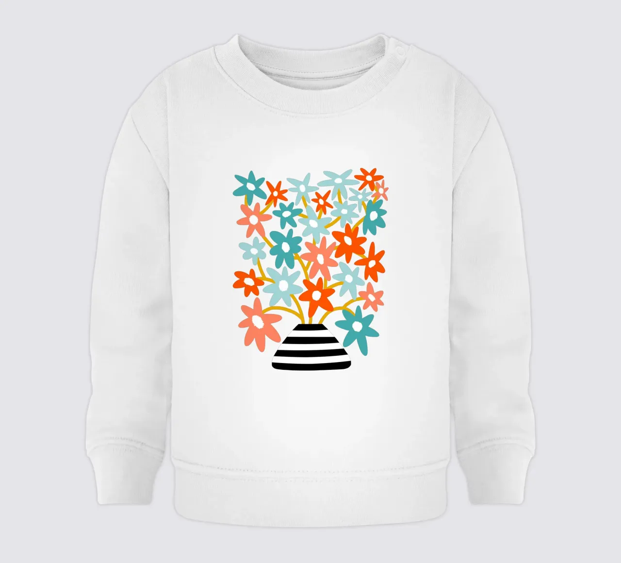 Fiori felici in un vaso a righe - Accenti color pesca e acqua felpa neonato da Dominique Vari