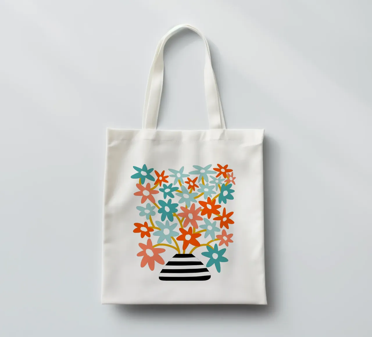 Fiori felici in un vaso a righe - Accenti color pesca e acqua borsa in juta da Dominique Vari