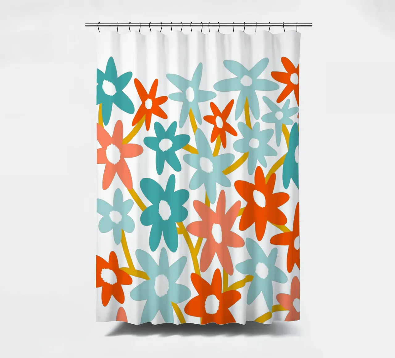 Fiori felici in un vaso a righe - Accenti color pesca e acqua tenda da doccia da Dominique Vari