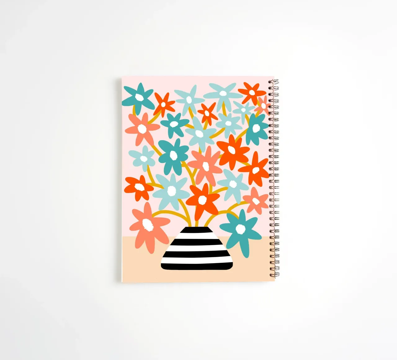 Fiori felici in un vaso a righe - Accenti color pesca e acqua diario ad anelli da Dominique Vari
