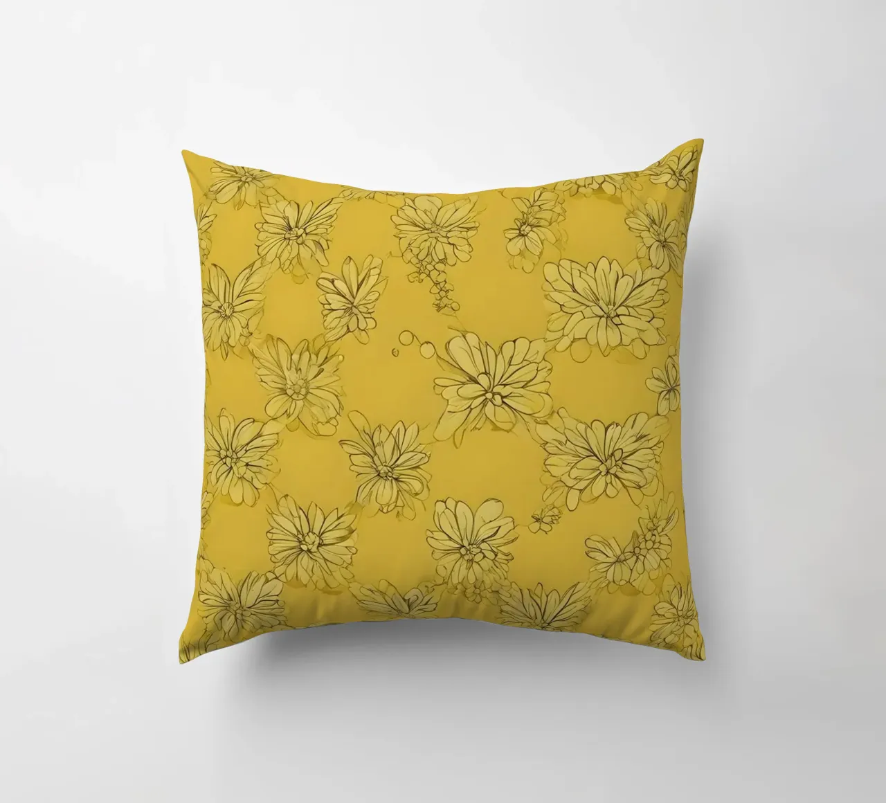 Papier peint abstrait jaune vif avec des motifs floraux complexes coussin de DesignDoodle