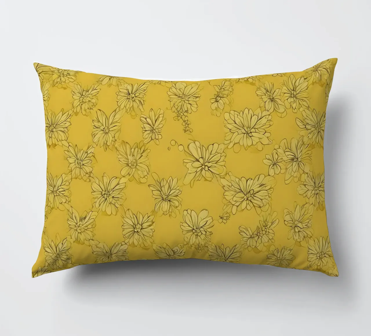 Papier peint abstrait jaune vif avec des motifs floraux complexes coussin de DesignDoodle