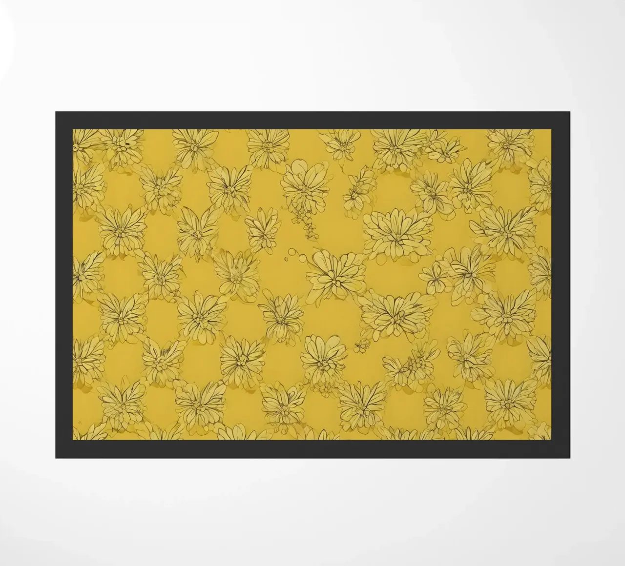 Papier peint abstrait jaune vif avec des motifs floraux complexes paillasson de DesignDoodle