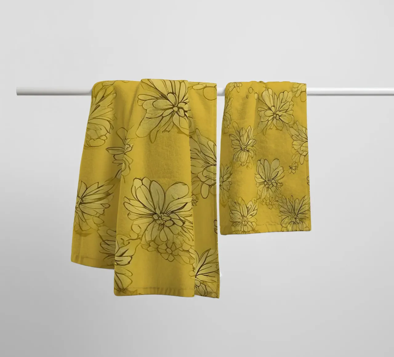Carta da parati astratta giallo brillante con intricati motivi floreali. asciugamano da bagno da DesignDoodle