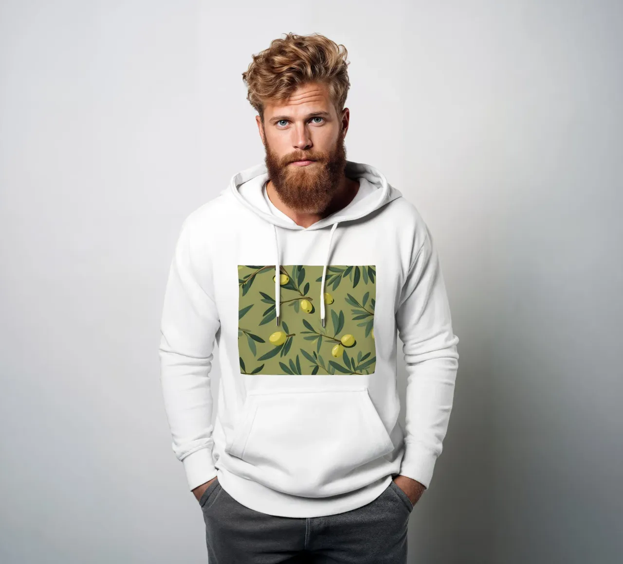 Papier peint élégant à motifs de branches d'olivier avec du jaune vibrant sweat à capuche de DesignDoodle