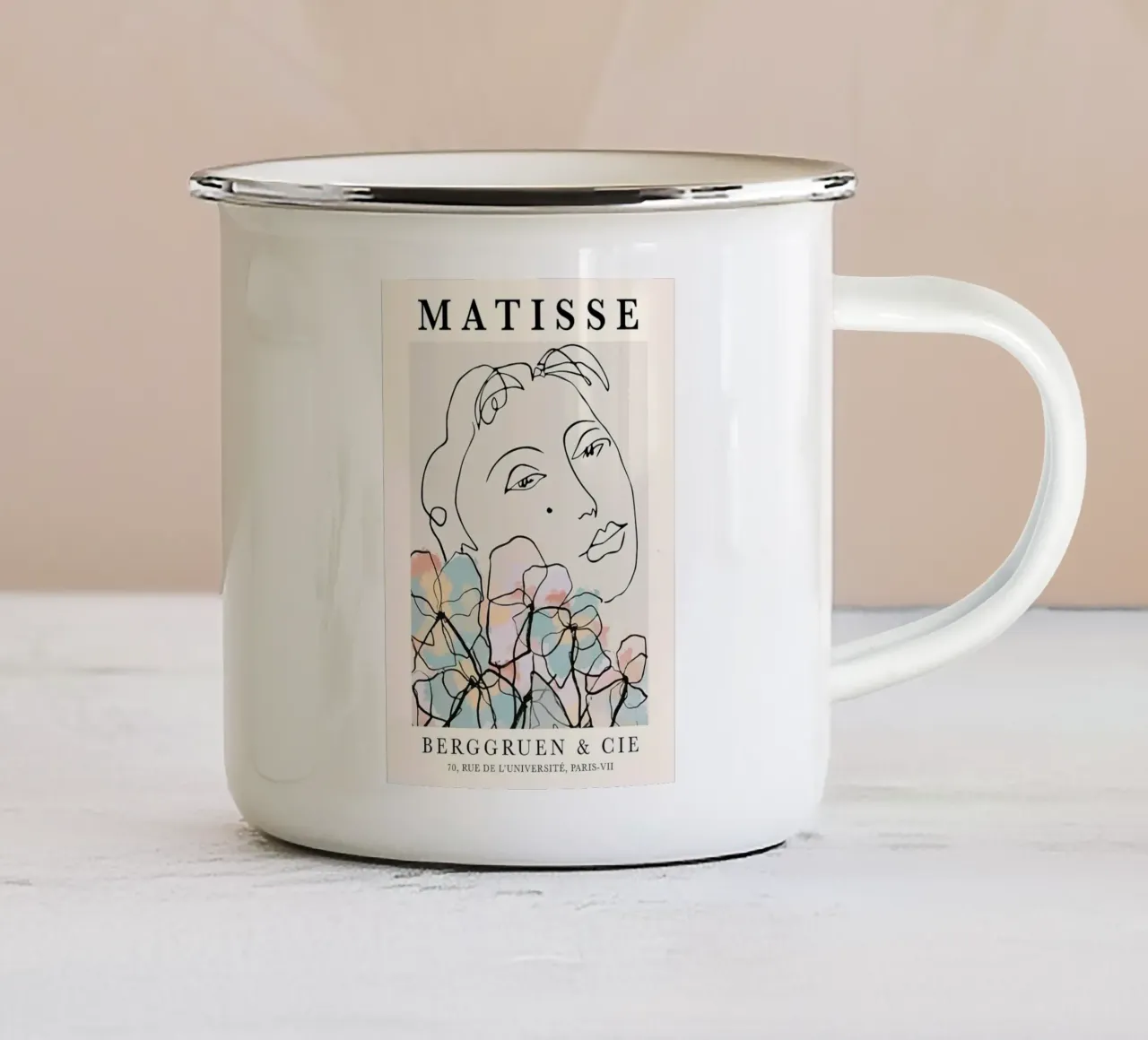 Henri Matisse Donna Fiori Una Linea tazza in smalto da MinaHome