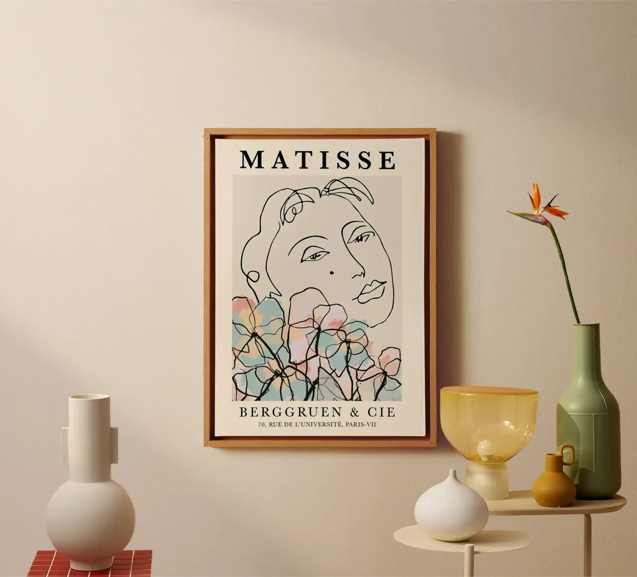 Henri Matisse Donna Fiori Una Linea tela con Cornice a cassetta da MinaHome