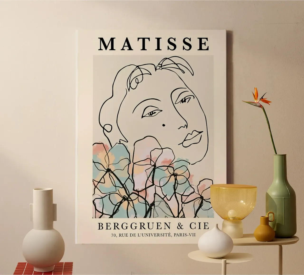 Henri Matisse Donna Fiori Una Linea tela con Cornice a cassetta da MinaHome