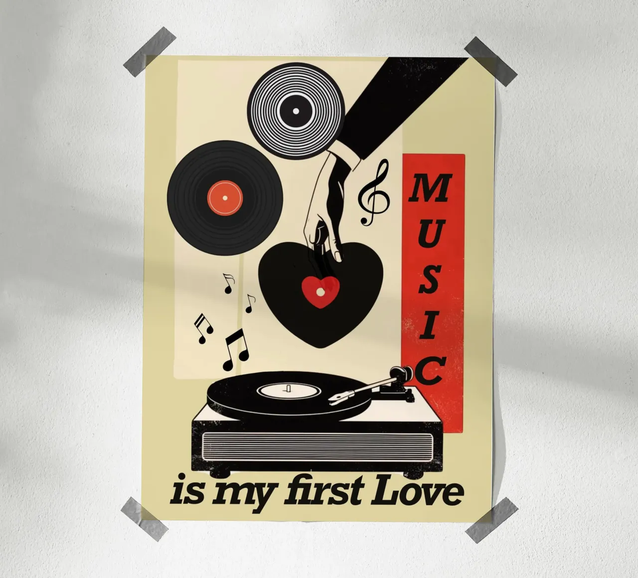 La musica è stato il mio primo amore - arte murale retrò poster con telaio in alluminio da Taika Tori Art