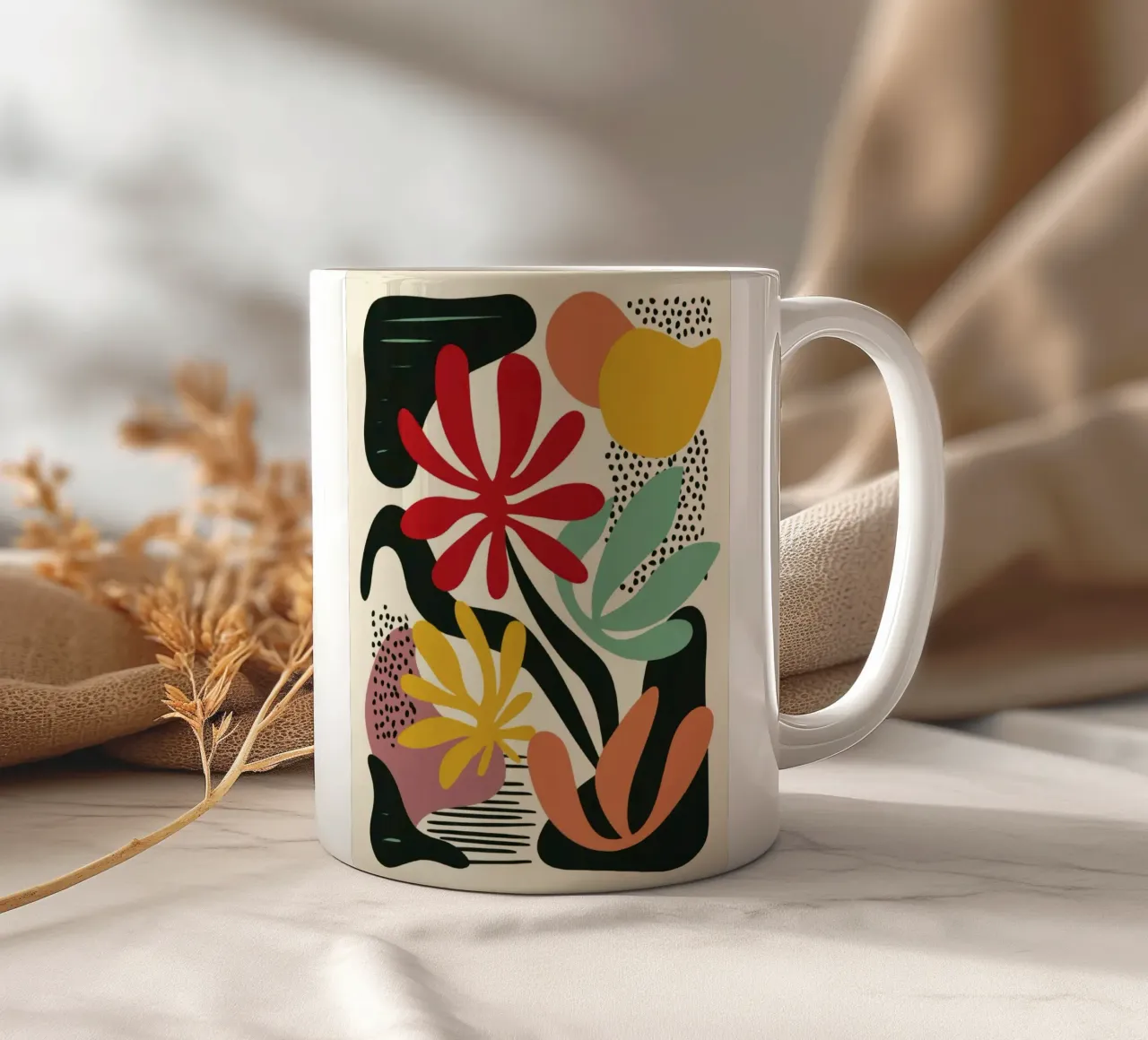Moderner botanischer Ausschnitt in Retro-Farbpalette Keramik Tasse von Modern Muse