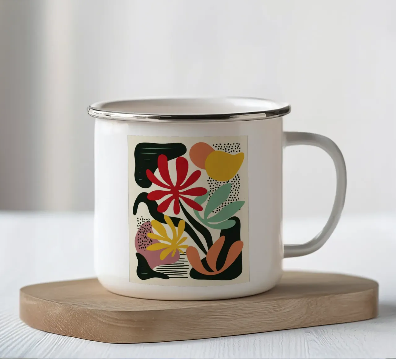 Modern botanisch knipsel in retro kleurenpalet emaille mok van Modern Muse