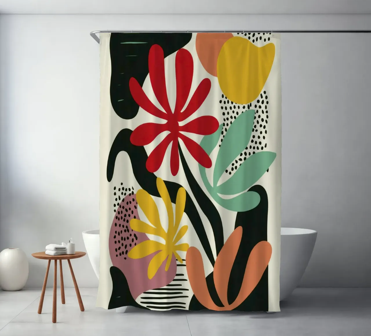 Moderner botanischer Ausschnitt in Retro-Farbpalette Duschvorhang von Modern Muse