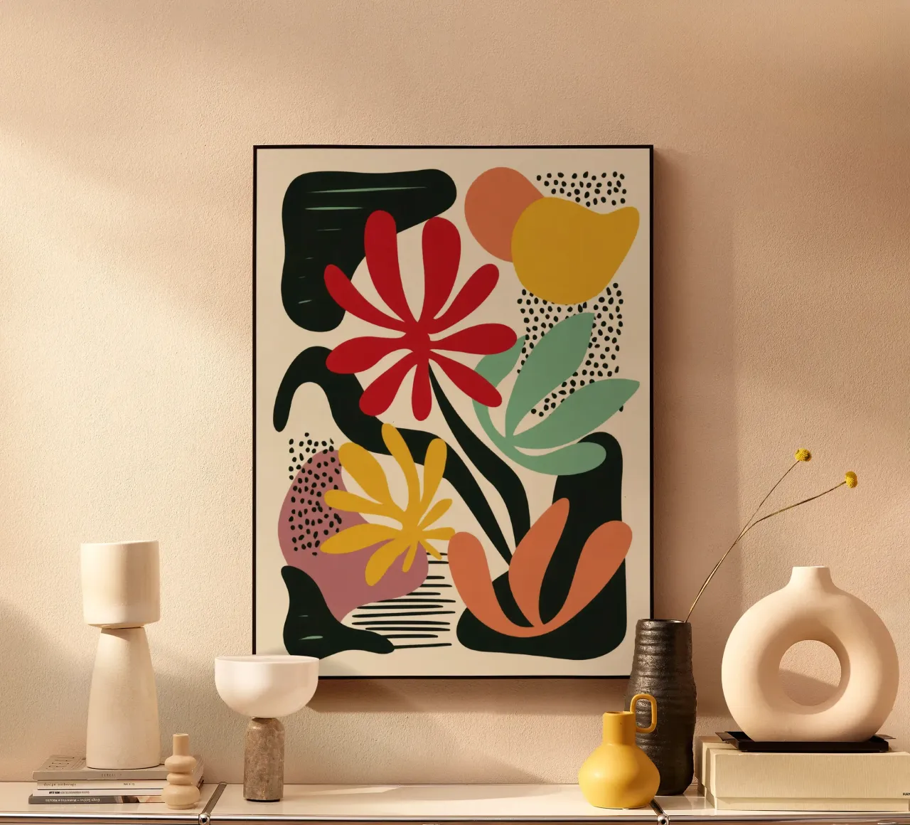 Moderner botanischer Ausschnitt in Retro-Farbpalette Alu-Dibond von Modern Muse