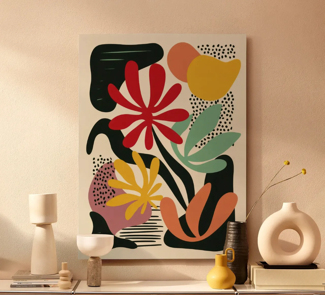 Moderner botanischer Ausschnitt in Retro-Farbpalette Alu-Dibond von Modern Muse