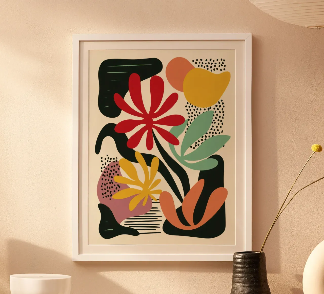Ritaglio botanico moderno in una tavolozza di colori rétro poster con telaio in legno da Modern Muse
