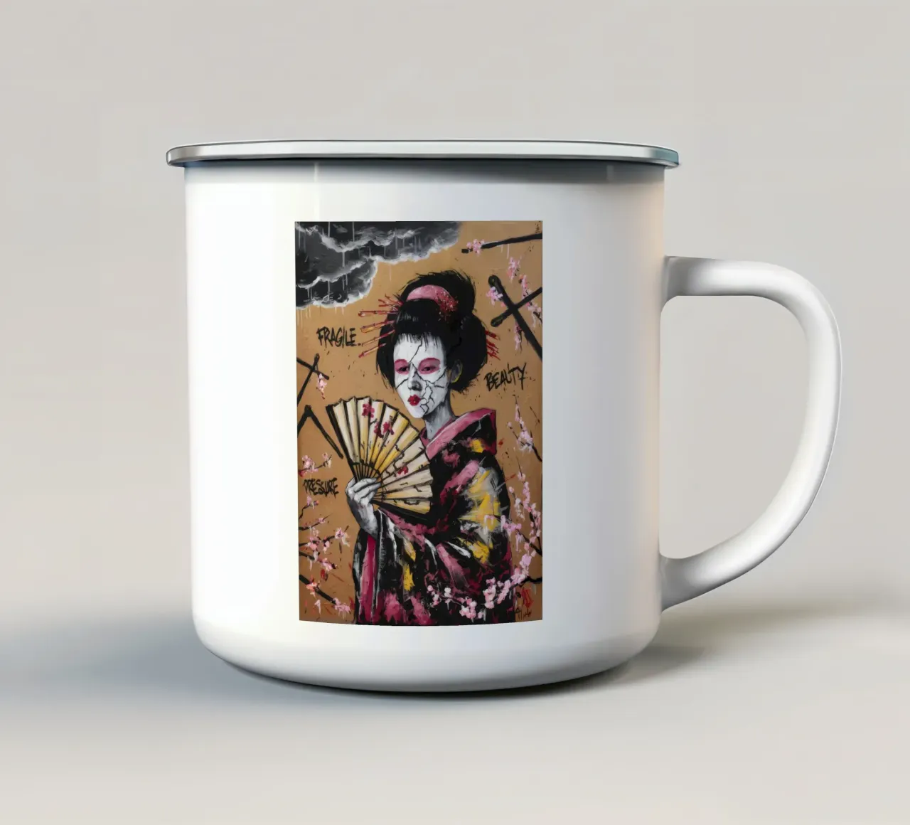 Il mito della bellezza della rabbia tazza in smalto da Muse Fragments